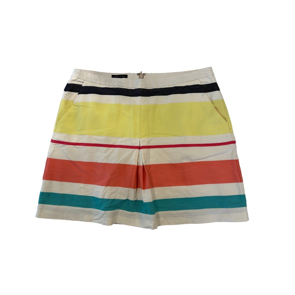 Tommy‎ Hilfiger Womens Multi Color Striped Linen Blend Skirt Preppy Size 12
